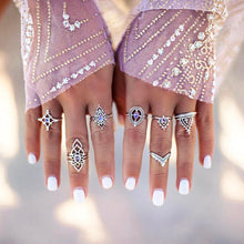 Load image into Gallery viewer, 10pcs/Set Women Bohemian Vintage Silver Stack Rings Above Knuckle Blue Rings Set joint Ring Suit Punk Ball Trend All-match #45