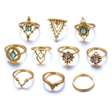 Load image into Gallery viewer, 10pcs/Set Women Bohemian Vintage Silver Stack Rings Above Knuckle Blue Rings Set joint Ring Suit Punk Ball Trend All-match #45