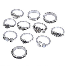 Load image into Gallery viewer, 11pcs/Set Women Bohemian Vintage Silver Stack Rings Above Knuckle Blue Rings Set Totems 11 piece suit Combination suit Ring #45