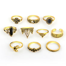 Load image into Gallery viewer, 10pcs/Set Women Bohemian Vintage Silver Stack Rings Above Knuckle Blue Rings Set