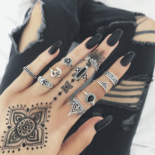 Load image into Gallery viewer, 10pcs/Set Women Bohemian Vintage Silver Stack Rings Above Knuckle Blue Rings Set