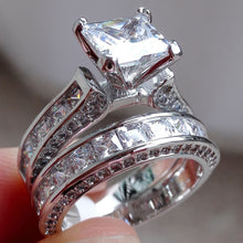Load image into Gallery viewer, 2-in-1 Womens Vintage White Diamond Silver Engagement Wedding Band Ring Set
