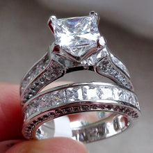 Load image into Gallery viewer, 2-in-1 Womens Vintage White Diamond Silver Engagement Wedding Band Ring Set
