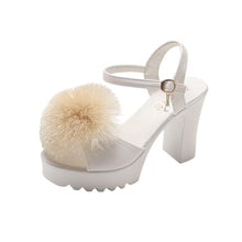 Load image into Gallery viewer, Women Fish Mouth Hairball Platform High Heels Wedges Sandals Buckle Slope Shoes