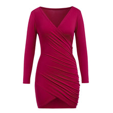 Load image into Gallery viewer, Glamaker Red knitted off shoulder v neck dress Women long sleeve plus size bodycon mini dress beach fitness vestidos autumn 2018