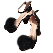 Load image into Gallery viewer, Womens Black Faux Fur High Heels Ankle Nude Chunky Heels