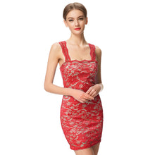 Load image into Gallery viewer, New Sexy Women Mini Dress Lace Nude Illusion Sleeveless Clubwear Bodycon Dress Black/Blue/Red/Purple