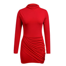 Load image into Gallery viewer, Glamaker Red women dress pleated bodycon short dress Autumn long sleeve o neck mini dress Elegant party dress vestido de fiesta