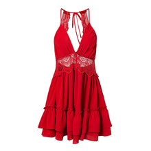 Load image into Gallery viewer, Lily Rosie Girl 2018 Hollow out backless mini women dress Lace up deep V neck sexy short dress Summer red dress Ruffle A-Line