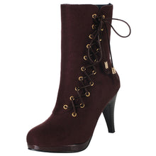 Load image into Gallery viewer, Women Rome Solid High Heel Thin Zipper Warm Flock Ankle Boots Round Toe Shoes