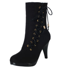 Load image into Gallery viewer, Women Rome Solid High Heel Thin Zipper Warm Flock Ankle Boots Round Toe Shoes