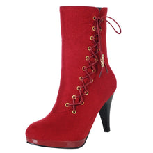 Load image into Gallery viewer, Women Rome Solid High Heel Thin Zipper Warm Flock Ankle Boots Round Toe Shoes