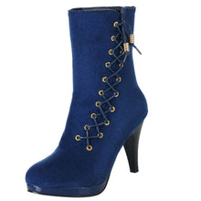Load image into Gallery viewer, Women Rome Solid High Heel Thin Zipper Warm Flock Ankle Boots Round Toe Shoes