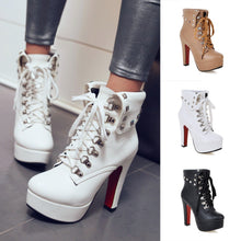 Load image into Gallery viewer, Women Solid Metal Rivet Thick Super High Heel Ankle Boots Round Toe Shoes