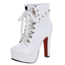 Load image into Gallery viewer, Women Solid Metal Rivet Thick Super High Heel Ankle Boots Round Toe Shoes