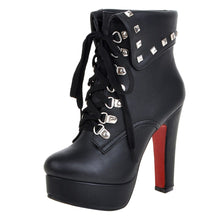 Load image into Gallery viewer, Women Solid Metal Rivet Thick Super High Heel Ankle Boots Round Toe Shoes