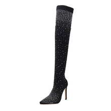 Load image into Gallery viewer, Women Sexy Drill Elastic Boots Pointed High Heels Stockings Over-The-Knee Boots