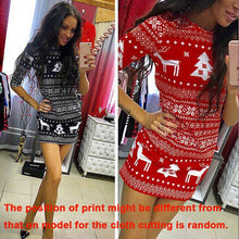 Load image into Gallery viewer, New Women Autumn Winter Mini Dress Christmas Print Santa Reindeer Tree Snowflake Casual Xmas Dress Red/Black