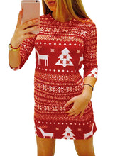 Load image into Gallery viewer, New Women Autumn Winter Mini Dress Christmas Print Santa Reindeer Tree Snowflake Casual Xmas Dress Red/Black