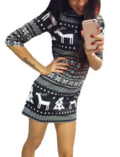 Load image into Gallery viewer, New Women Autumn Winter Mini Dress Christmas Print Santa Reindeer Tree Snowflake Casual Xmas Dress Red/Black